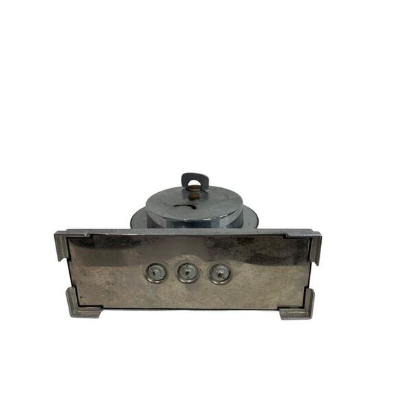 Vintage 1950s Germany Table Clock 8 Day Gesetzlich Geschutzt Silvertone Black - Picture 5 of 9